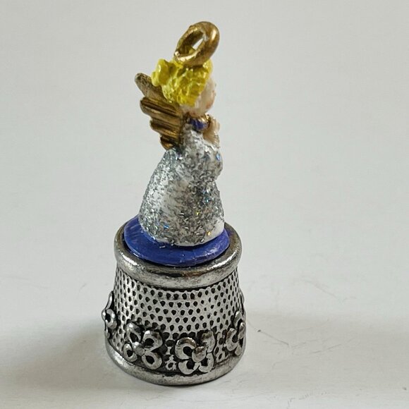 Sewing Quilting Floral Thimble No Size Collectible Angel Top Glitter Decor - Picture 5 of 8